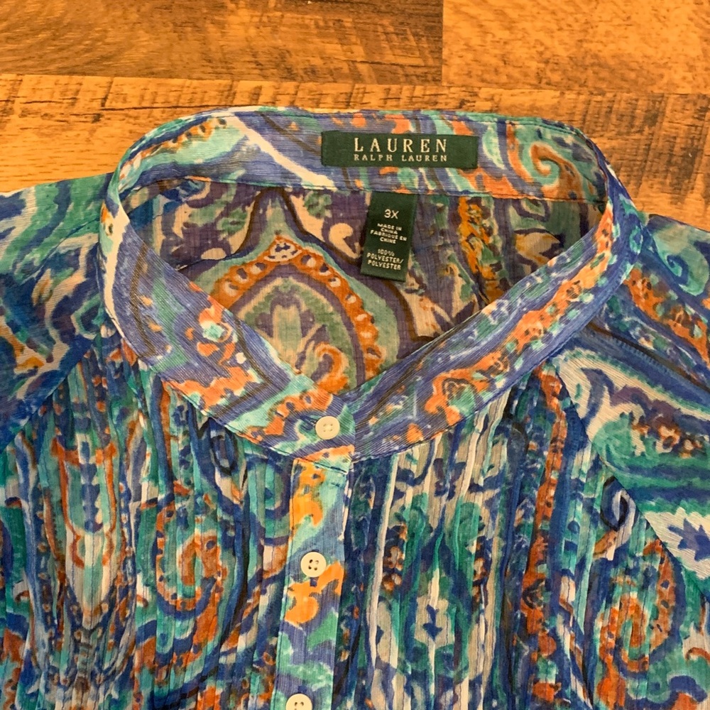Ralph Lauren Blue and Aqua Paisley Sheer Tunic - Picture 10 of 12